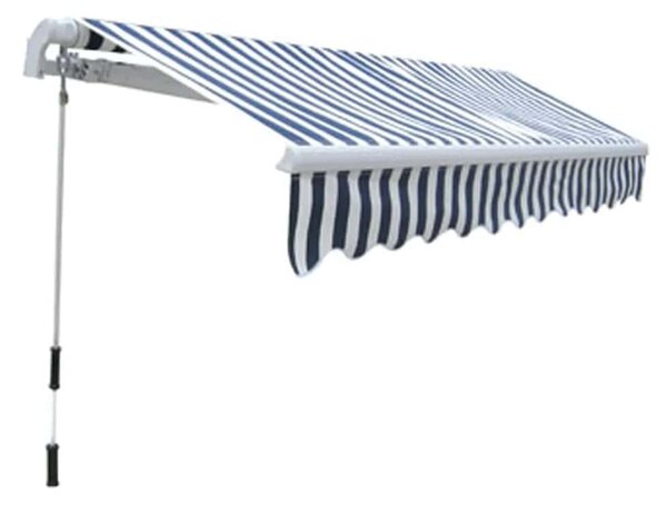 VidaXL kézi működtetésű összecsukható napellenző, kék-fehér, 300 cm