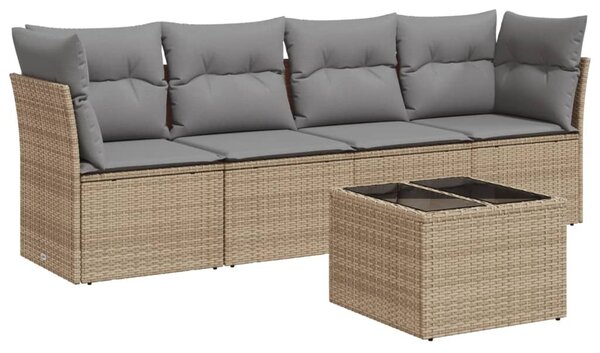 5 részes bézs polyrattan kerti ülőgarnitúra párnákkal