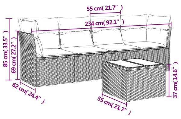 5 részes bézs polyrattan kerti ülőgarnitúra párnákkal
