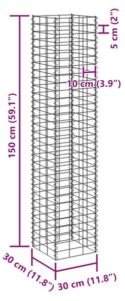 VidaXL 3 db vas gabion magaságyás 30 x 30 x 150 cm