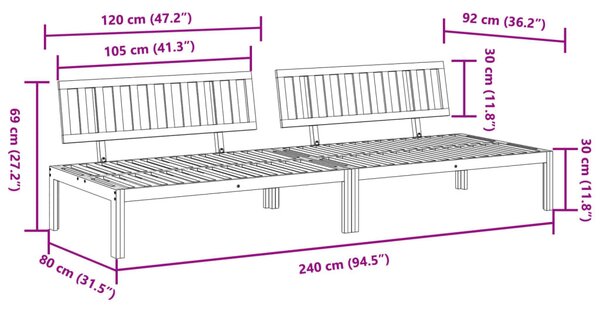 2 db tömör akácfa kerti raklap középső kanapé