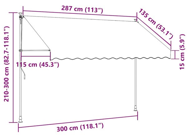 Narancssárga-barna kézzel kihúzható LED-es napellenző 300 cm
