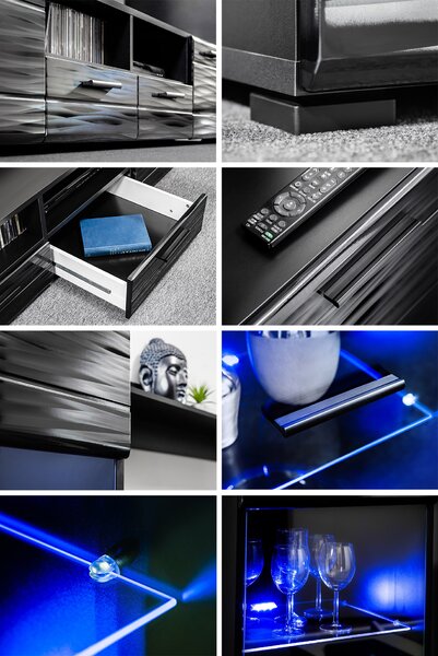 Nappali bútorsor Beltrice (fekete + fényes fólia)