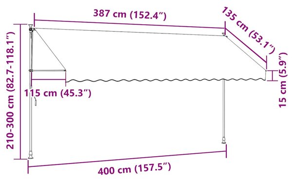 Kézzel feltekerhető napellenző kék-sárga csíkokkal 400 cm