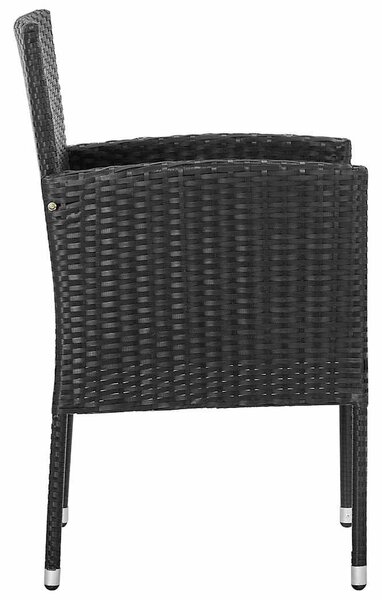 2 db fekete polyrattan kerti szék fekete párnákkal