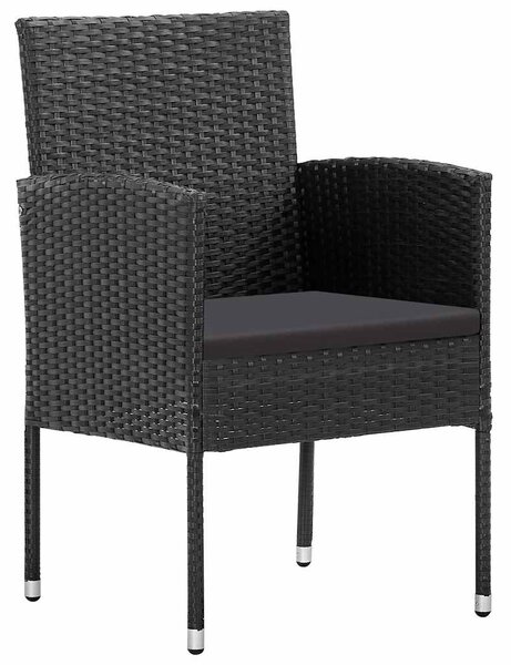 2 db fekete polyrattan kerti szék fekete párnákkal