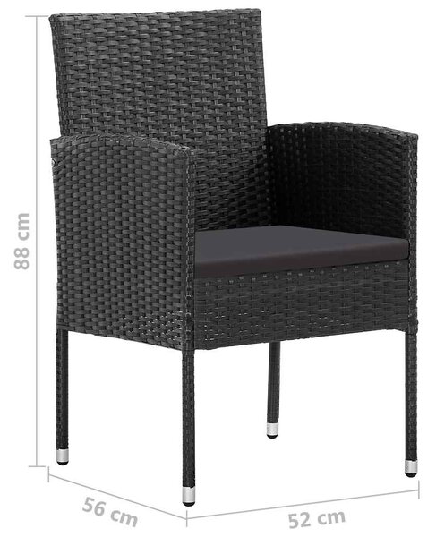 2 db fekete polyrattan kerti szék fekete párnákkal