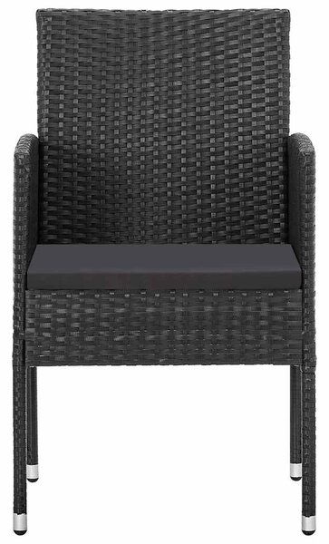 4 db fekete polyrattan kerti szék fekete párnákkal