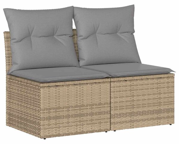2 részes bézs polyrattan akácfa kerti ülőgarnitúra párnákkal