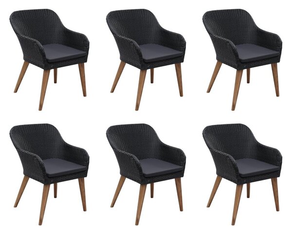 7 részes fekete polyrattan kültéri étkezőszett párnákkal