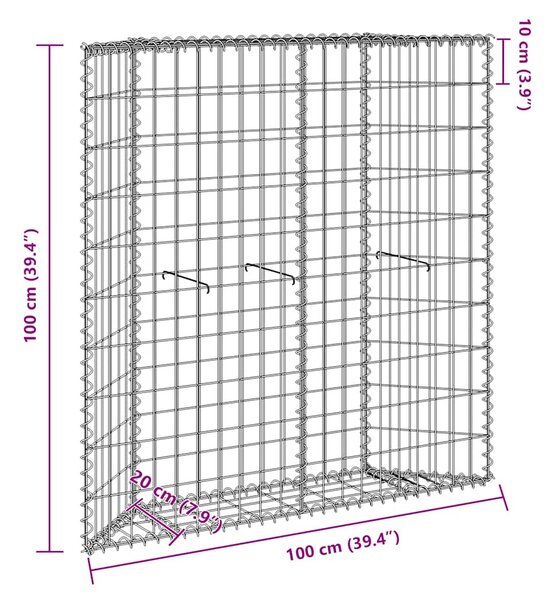 Trapéz alakú horganyzott acél gabion magaságyás 100x20x100 cm