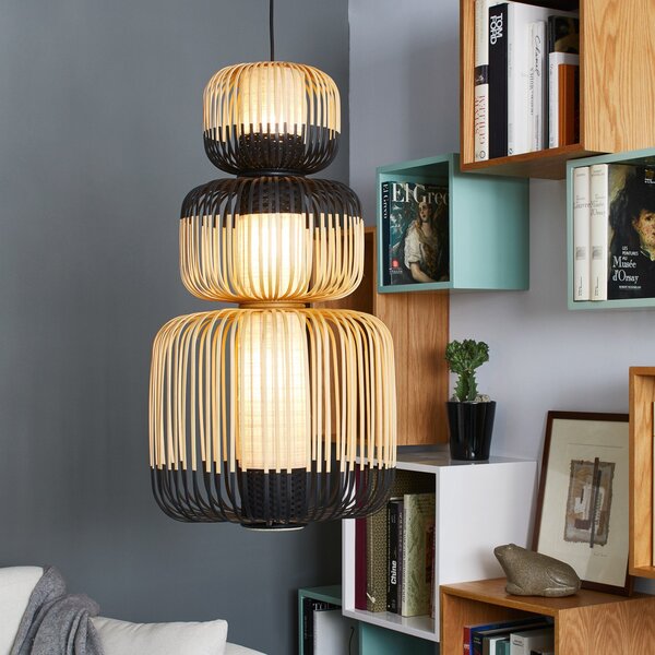 Függőlámpa Forestier, Bamboo, dimmable, Fekete, Nappali, Bambusz, Dizájn