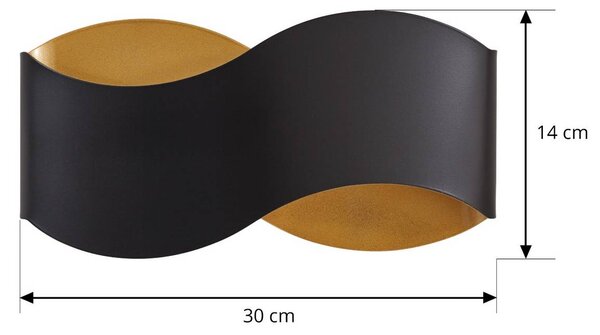 Lindby Dailin fali világítás, fekete/arany, 30 cm, fém, dimmelhető, Fekete, Nappali / Étkező, fém, Modern