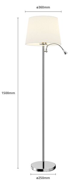 Lindby állólámpa Benjiro, fehér, textil, olvasólámpa, 150 cm, Fehér / opál, Nappali / Étkező, Textil / szövet / selyem, Modern