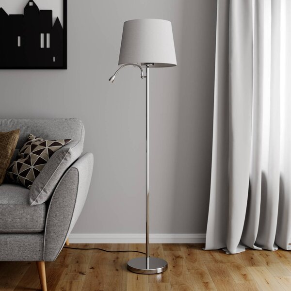 Lindby állólámpa Benjiro, fehér, textil, olvasólámpa, 150 cm, Fehér / opál, Nappali / Étkező, Textil / szövet / selyem, Modern