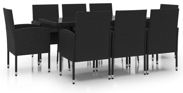 9 részes fekete polyrattan kerti étkezőgarnitúra