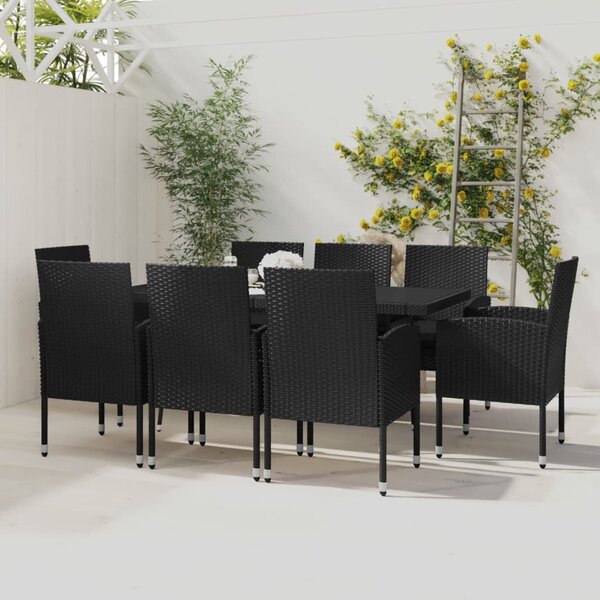 9 részes fekete polyrattan kerti étkezőgarnitúra