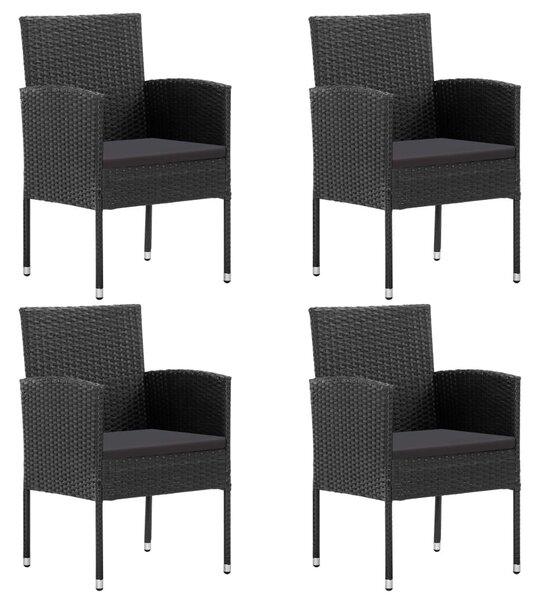 5 részes fekete polyrattan és acél kerti étkezőgarnitúra