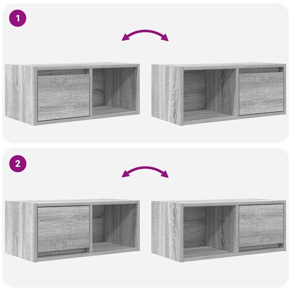 2 db szürke sonoma szerelt fa fali TV-szekrény 60x31x25,5 cm