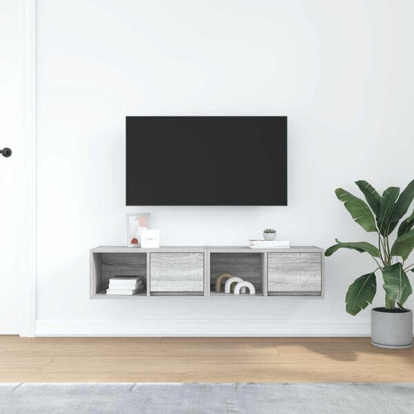 2 db szürke sonoma szerelt fa fali TV-szekrény 60x31x25,5 cm