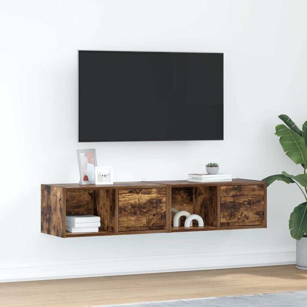 2 db füstös tölgy színű szerelt fa TV-szekrény 60x31x25,5 cm