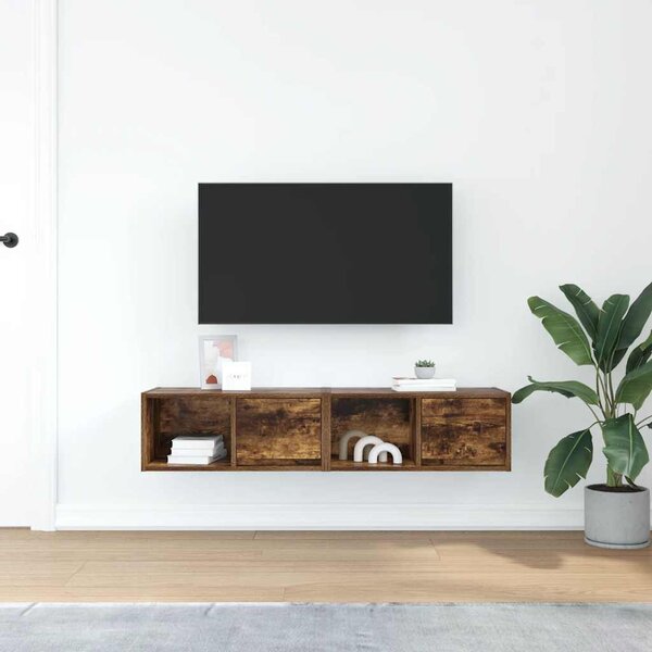 2 db füstös tölgy színű szerelt fa TV-szekrény 60x31x25,5 cm