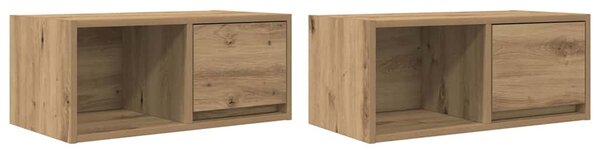 2 db kézműves tölgy szerelt fa TV-szekrény 60x31x25,5 cm