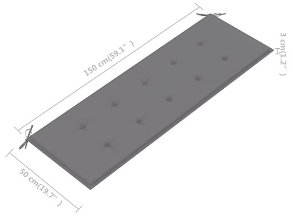 3 személyes tömör eukaliptuszfa kerti pad párnával 150 cm