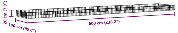 VidaXL horganyzott acél gabion magaságyás 600 x 100 x 20 cm