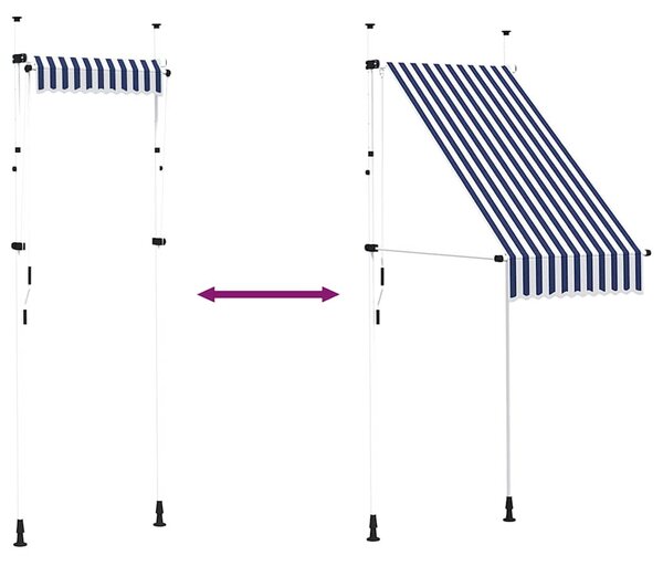 Kék-fehér csíkos kézzel feltekerhető napellenző 100 cm