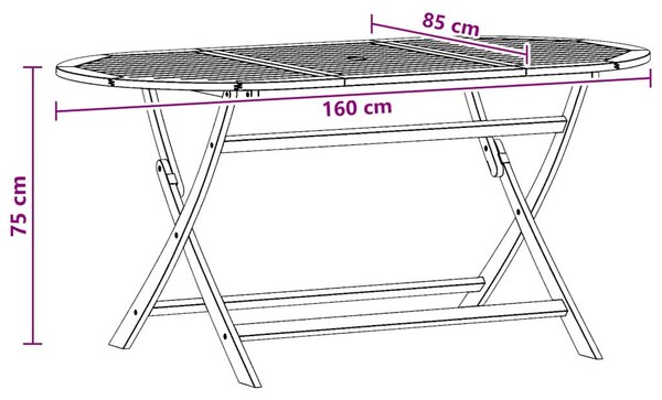Tömör eukaliptuszfa összecsukható kerti asztal 160 x 85 x 75 cm
