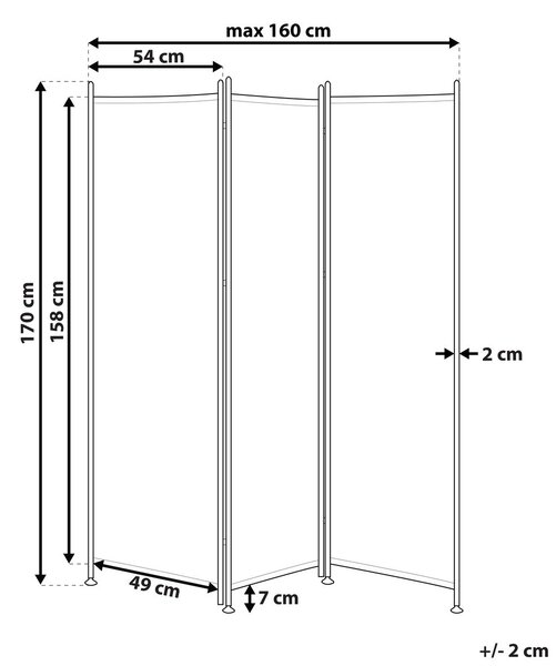 3 paneles térelválasztó NARNI Szürke 160 cm 170 cm