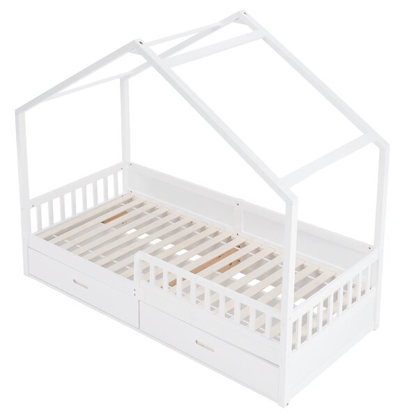 KONDELA Montessori ágy, 90x200, fehér, tömör, BIANKA