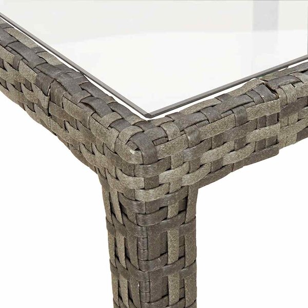 Szürke polyrattan és edzett üveg kerti asztal 150 x 90 x 75 cm