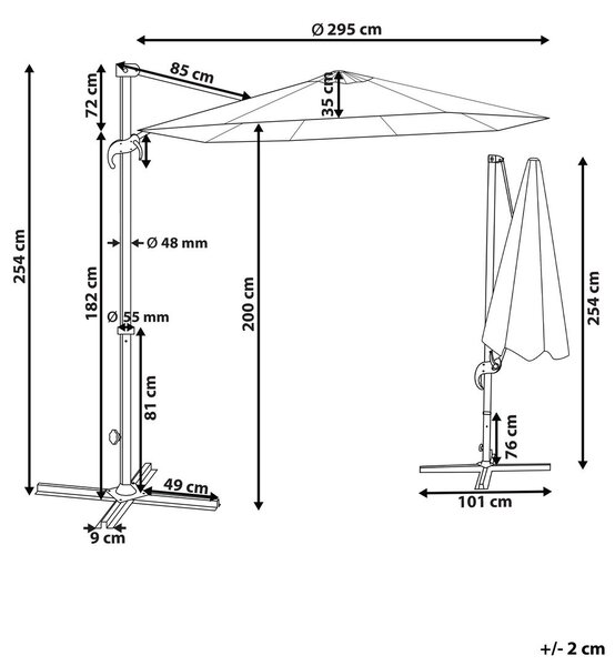 Napernyő 295 cm SAVONA II Sötétszürke