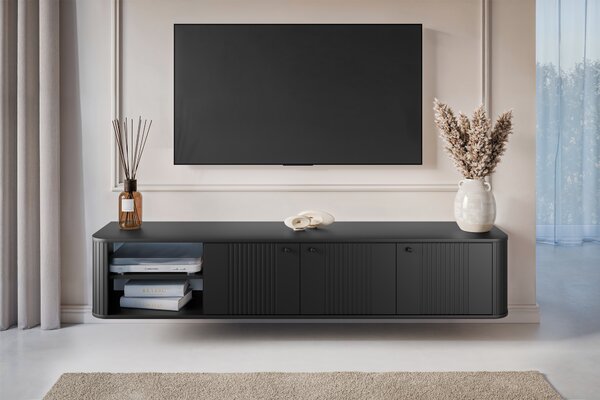 Vesper fali TV szekrény 187 cm háromajtós - fekete / fekete fogantyúkkal