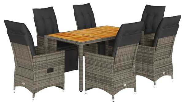 7 részes szürke polyrattan kerti bisztrógarnitúra párnákkal