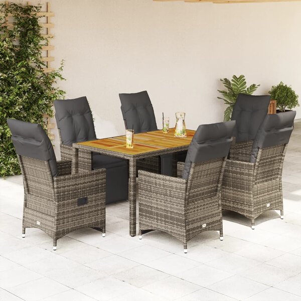 7 részes szürke polyrattan kerti bisztrógarnitúra párnákkal