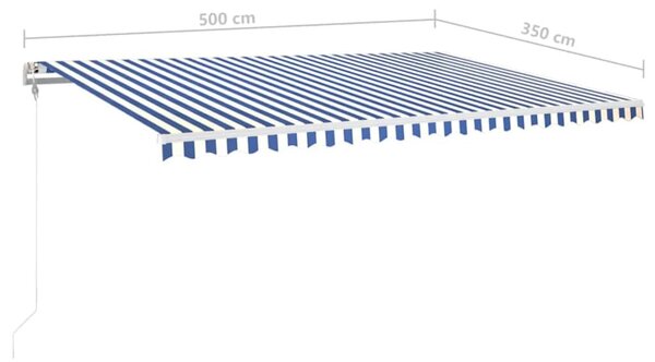 Kék/fehér automata szélérzékelős és LED-es napellenző 500x350cm