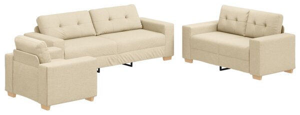 VidaXL Kanapé 3 pcs Krém 221 x 80 x 80 cm Lábbal kevert anyag