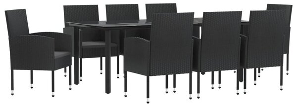9 részes fekete polyrattan és acél kerti étkezőgarnitúra