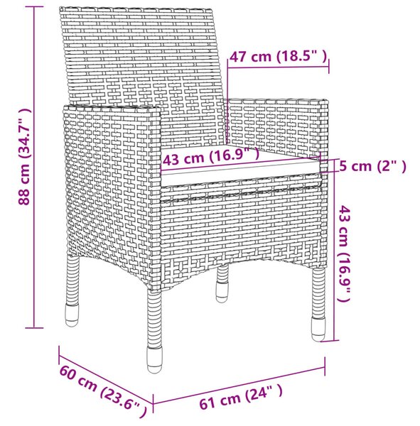 9 részes polyrattan és üveg kerti étkezőgarnitúra párnákkal