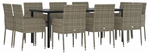 11 részes fekete-szürke polyrattan étkezőgarnitúra párnákkal