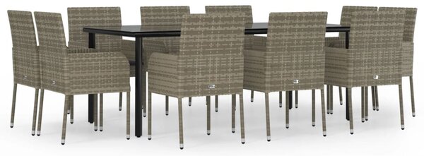 11 részes fekete-szürke polyrattan étkezőgarnitúra párnákkal