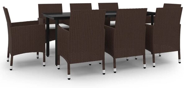 9 részes polyrattan és üveg kerti étkezőgarnitúra párnákkal