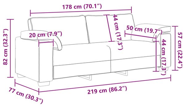 3-Fős Kanapé Vászon 178 cm