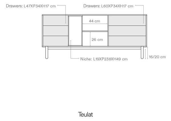 Sötétszürke alacsony komód 180x76 cm Corvo - Teulat