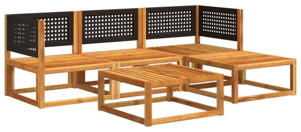 5 darabos akácfa és rattan kerti kanapégarnitúra párnákkal