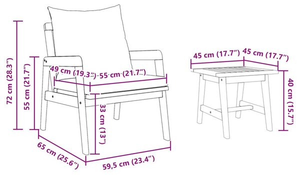Bisztró készlet párnával 3 pcs Barna Tömör Akácfa
