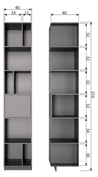Fekete borovi fenyő moduláris könyvespolc 40x210 cm Finca – WOOOD